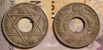 Британская Западная Африка 1/10 пенни 1936 года, KM# 14