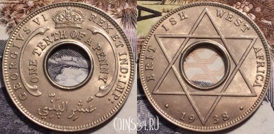 Западная Африка 1/10 пенни 1938 года, KM# 20, 239-014