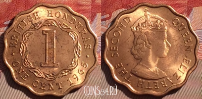 Британский Гондурас 1 цент 1965 года, KM# 30, 064d-129