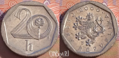 Чехия 20 геллеров 2000 года, KM# 2.3, 103b-142