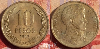 Чили 10 песо 1993 года, KM# 228, 084b-103