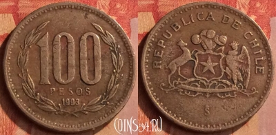 Чили 100 песо 1993 года, KM# 226, 089n-045