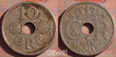 Дания 10 эре 1935 года, KM# 822, 054i-144