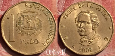 Доминикана 1 песо 2002 года, KM# 80.2, 394-124