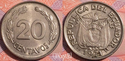 Эквадор 20 сентаво 1971 года, KM# 77.1c, a146-133