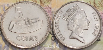 Фиджи 5 центов 1998 года, KM 51a, 117-046
