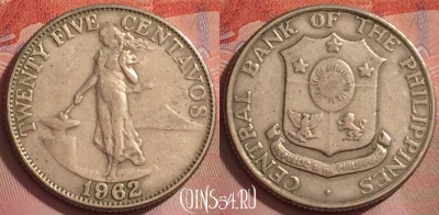 Филиппины 25 сентаво 1962 года, KM# 189, 274k-126