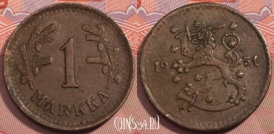 Финляндия 1 марка 1951 года, KM# 30a, 242-039