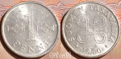 Финляндия 1 пенни 1970 года, KM# 44a, 447-063