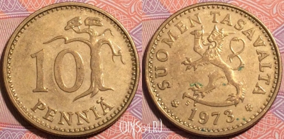 Финляндия 10 пенни 1973 года, KM# 46, a055-119