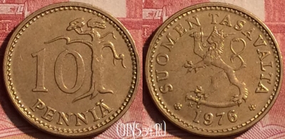 Финляндия 10 пенни 1976 года, KM# 46, 250l-018
