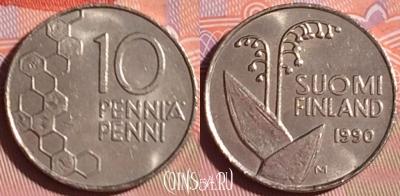 Финляндия 10 пенни 1990 года, KM# 65, 334i-137