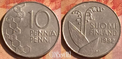 Финляндия 10 пенни 1992 года, KM# 65, 128o-007