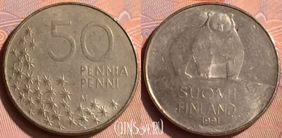 Финляндия 50 пенни 1990 года, KM# 66, 230n-017