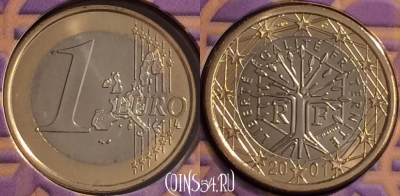 Франция 1 евро 2001 года, KM# 1288, BU, 401n-025 ♛