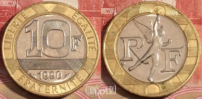 Франция 10 франков 1990 года, KM# 964, 218-025