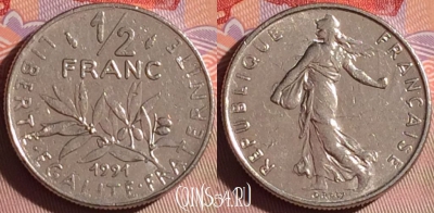 Франция 1/2 франка 1991 года, KM# 931, 079j-031