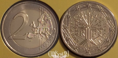 Франция 2 евро 2007 года, KM# 1414, BU, 401n-074 ♛