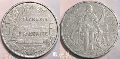 Французская Полинезия 5 франков 1998 г., KM# 12, 129-133
