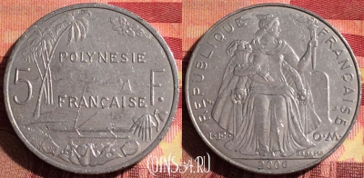Французская Полинезия 5 франков 2000 г., KM# 12, 281i-087