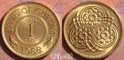 Гайана 1 цент 1988 года, KM# 31, 295j-128