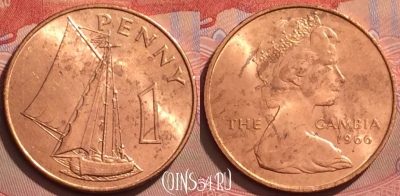 Гамбия 1 пенни 1966 года, KM# 1, 134l-125