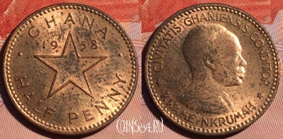 Гана 1/2 пенни 1958 года, KM# 1, 120d-028