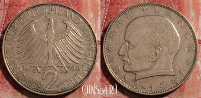 Германия (ФРГ) 2 марки 1960 года J, KM# 116, 231-026