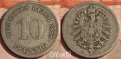 Германия (Империя) 10 пфеннигов 1888 D, KM# 4, 381p-120