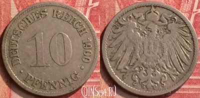 Германия (Империя) 10 пфеннигов 1900 D, KM# 12, 397-005