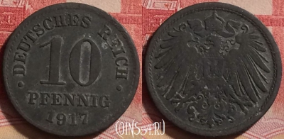 Германия (Империя) 10 пфеннигов 1917 г., KM# 26, 224j-140