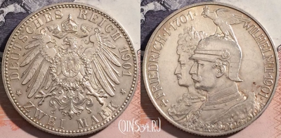 Германия (Пруссия) 2 марки 1901 года, Серебро, KM# 525,