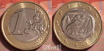 Греция 1 евро 2009 года, KM# 214, UNC, 067k-005