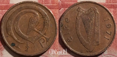 Ирландия 1/2 пенни 1971 года, KM# 19, 211-015