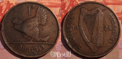 Ирландия 1 пенни 1928 года, KM# 3, 081c-102
