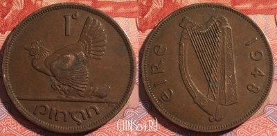 Ирландия 1 пенни 1948 года, KM# 11, 175-080
