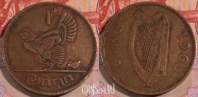 Ирландия 1 пенни 1963 года, KM# 11, 133b-098