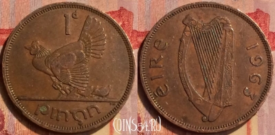 Ирландия 1 пенни 1963 года, KM# 11, 405-113