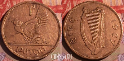 Ирландия 1 пенни 1967 года, KM# 11, 201a-060