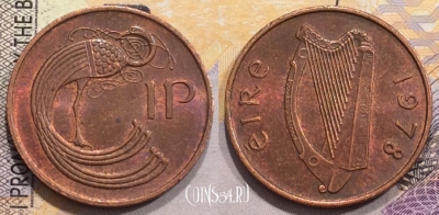 Ирландия 1 пенни 1978 года, KM# 20, 154-008