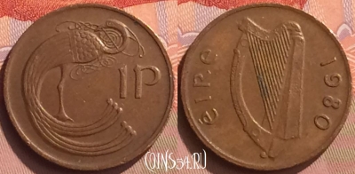 Ирландия 1 пенни 1980 года, KM# 20, 076o-005