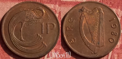 Ирландия 1 пенни 1980 года, KM# 20, 354o-111