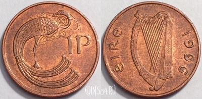Ирландия 1 пенни 1996 года, KM# 20a, 069-032b