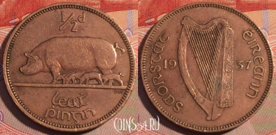 Ирландия 1/2 пенни 1937 года, KM# 2, 196a-118