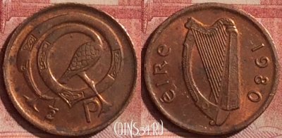 Ирландия 1/2 пенни 1980 года, KM# 19, 331k-114