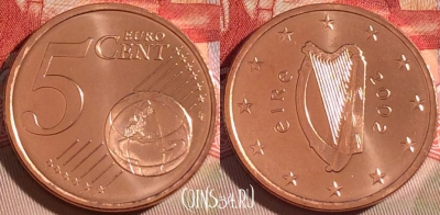 Ирландия 5 евроцентов 2002 года, KM# 34, UNC, 265-046
