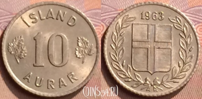 Исландия 10 эйре 1963 года, KM# 10, 429-033