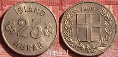 Исландия 25 эйре 1966 года, KM# 11, 362l-064