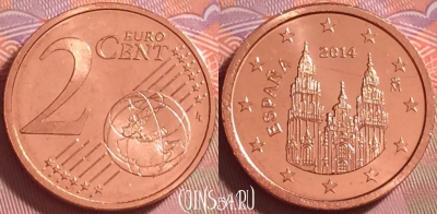 Испания 2 евроцента 2014 года, KM# 1145, UNC, 274j-017