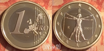 Италия 1 евро 2003 года, KM# 216, PROOF, 500o-043 ♛